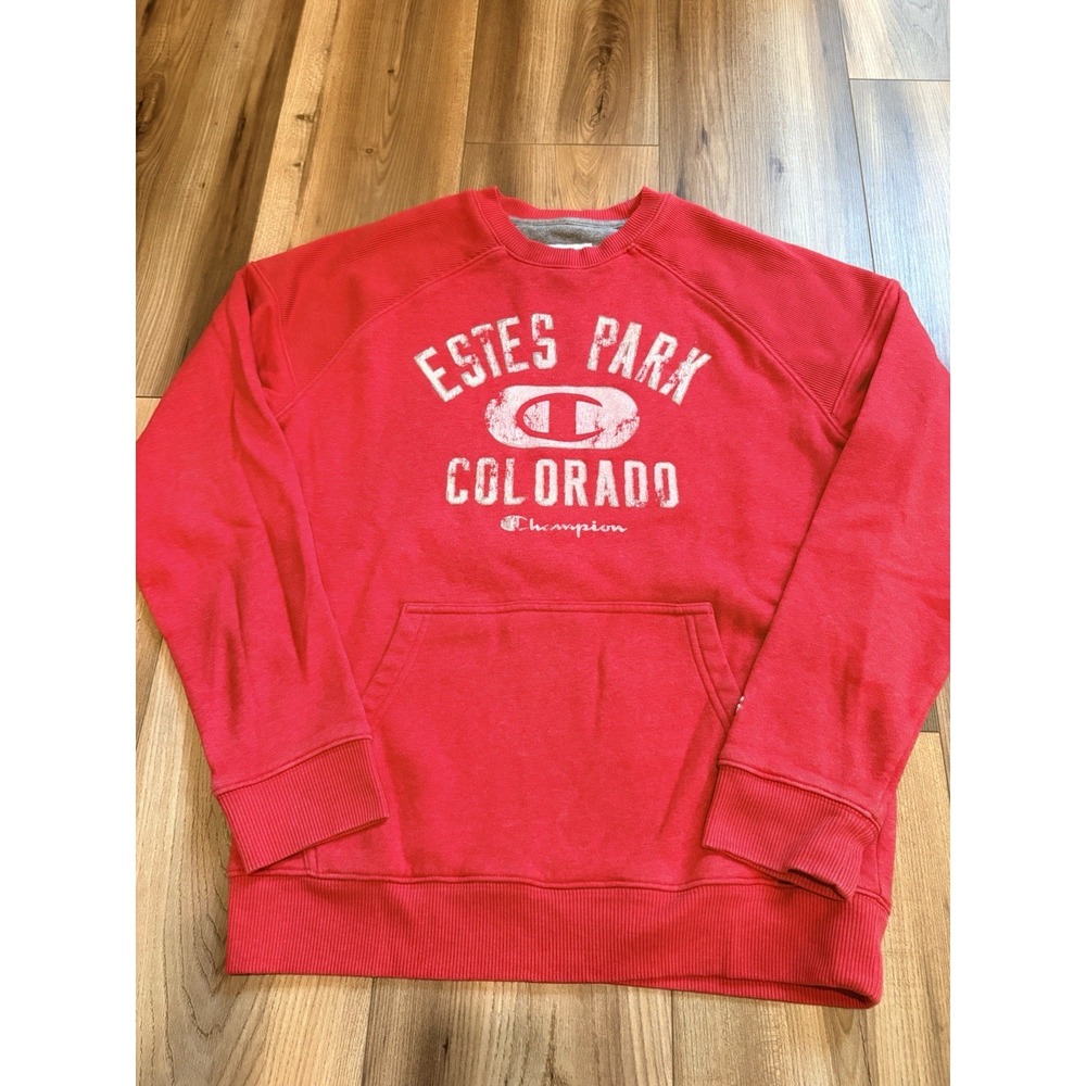 Champion Estes Park Colorado Sweatshirt Heathered Red Women's Small Pocket Crew